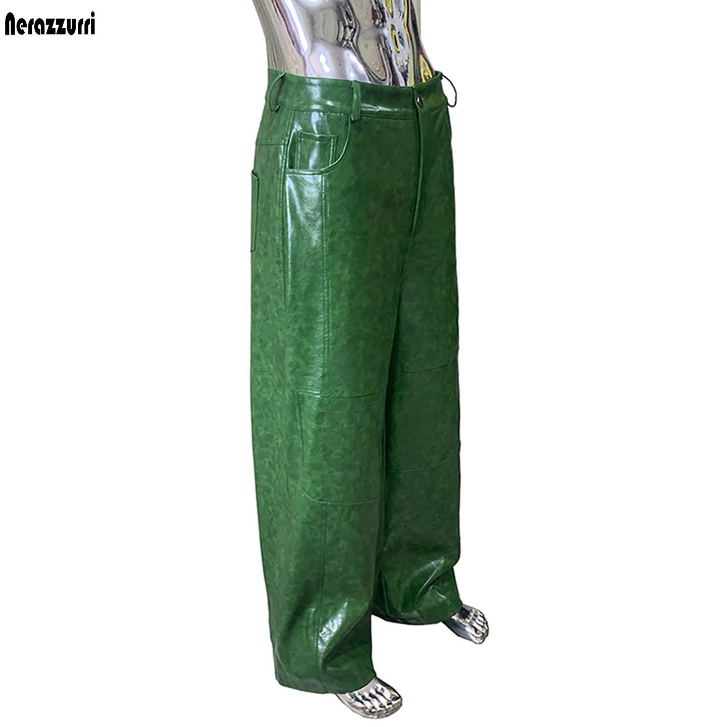 Calças largas de couro PU verd - Motorcycle Gear Mens avaliação e preço
